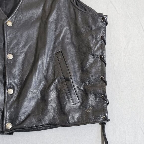 Harley-Davidson rider leather vest men's sz XL black with orange graphic design - Picture 11 of 14